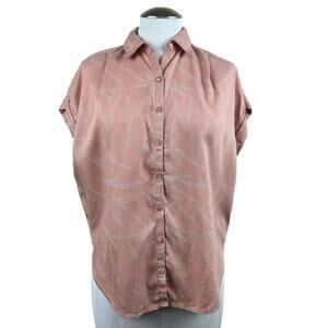 Women's Prana Coral Fremont Leaves Print Short Sleeve Button Tencel Woven Top XS